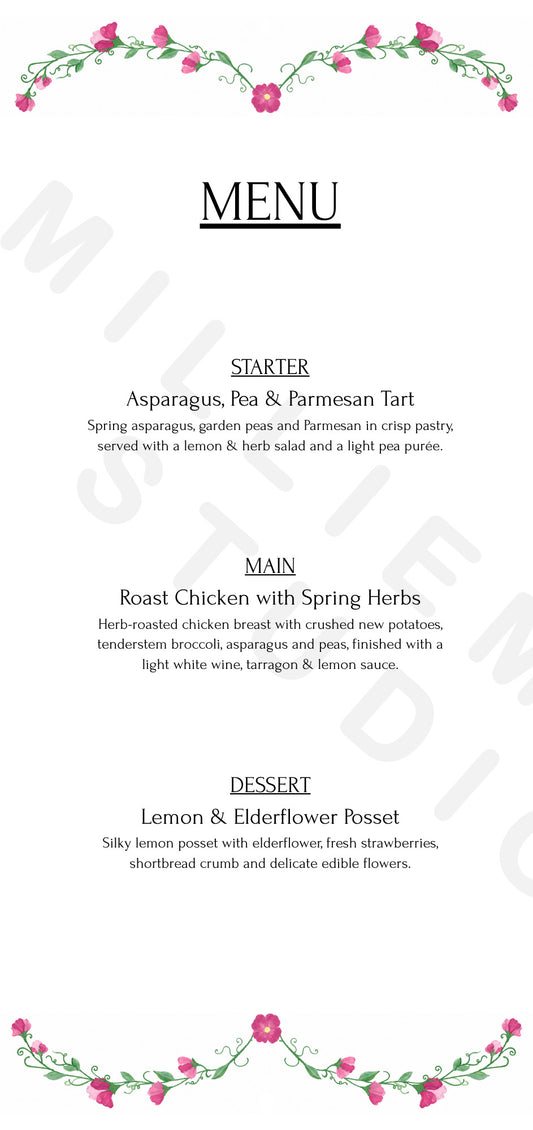 Sweetpeas menu